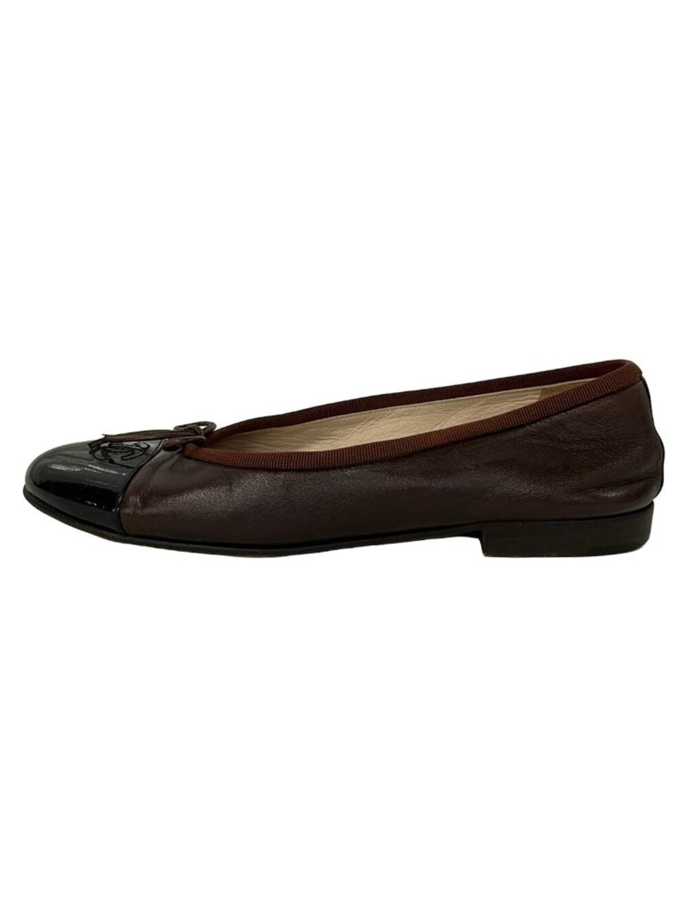 Chanel Flat Shoes 37 Dark Brown Black Ribbon Leather Lambskin
